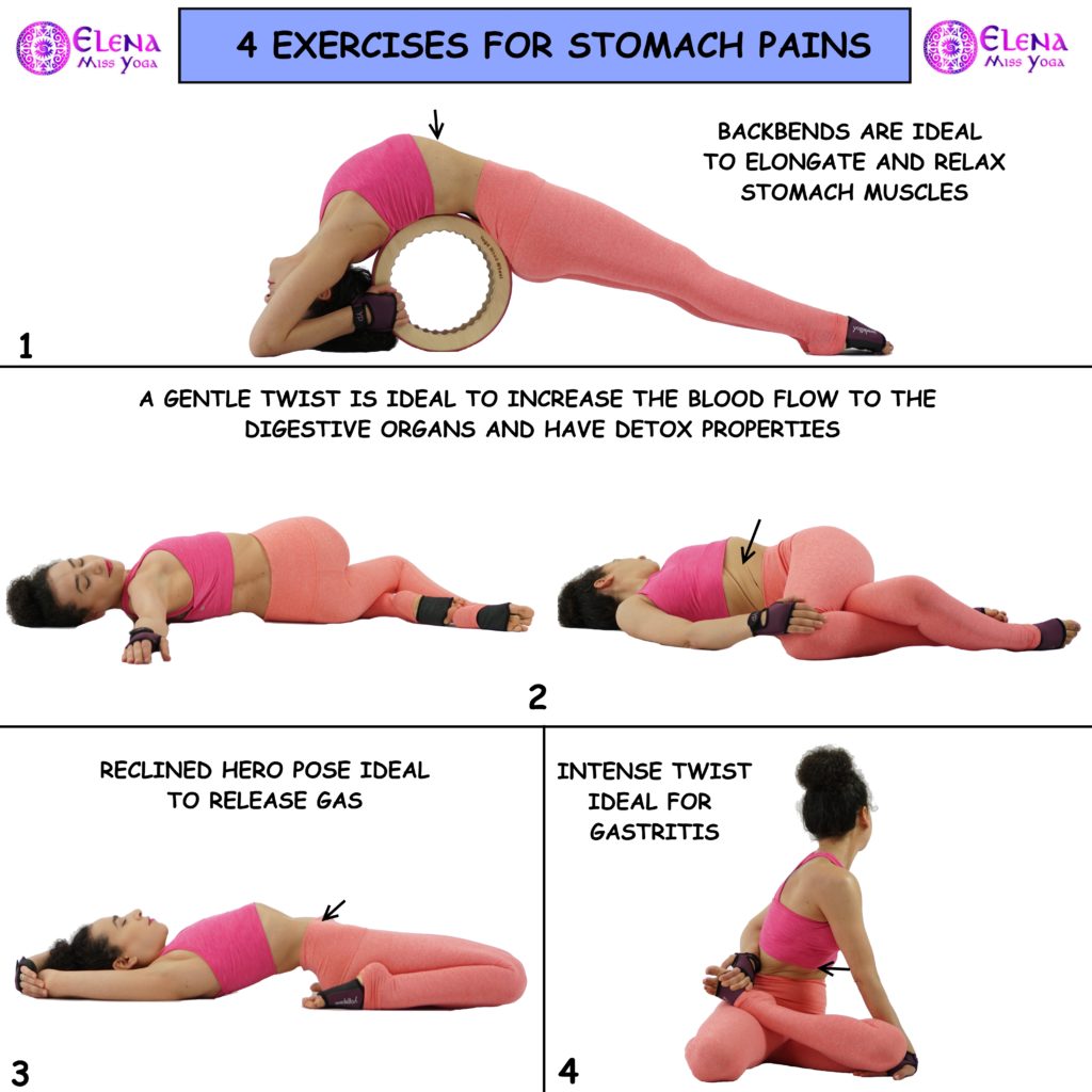 4 EXERCISES FOR STOMACH PAIN Elena Miss Yoga